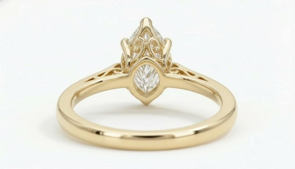 14k Solid Yellow Gold Marquise Cut Solitaire Moissanite Ring | 1-4ct 6 Prongs Anniversary Diamond Ring For Her | Filigree Wedding Ring