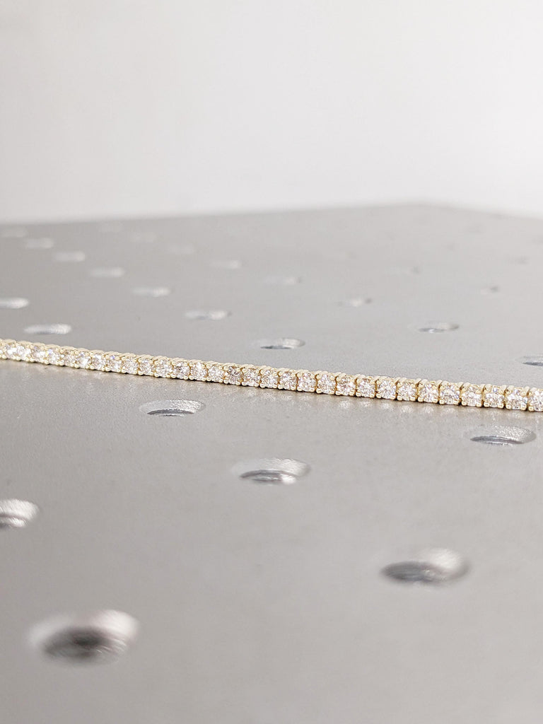 Round Diamond Tennis Bracelet for Women, Dainty 18k/14k Yellow Gold Eternity Diamond Jewelry, Minimalist 2.15ct Natural Diamond Bracelet