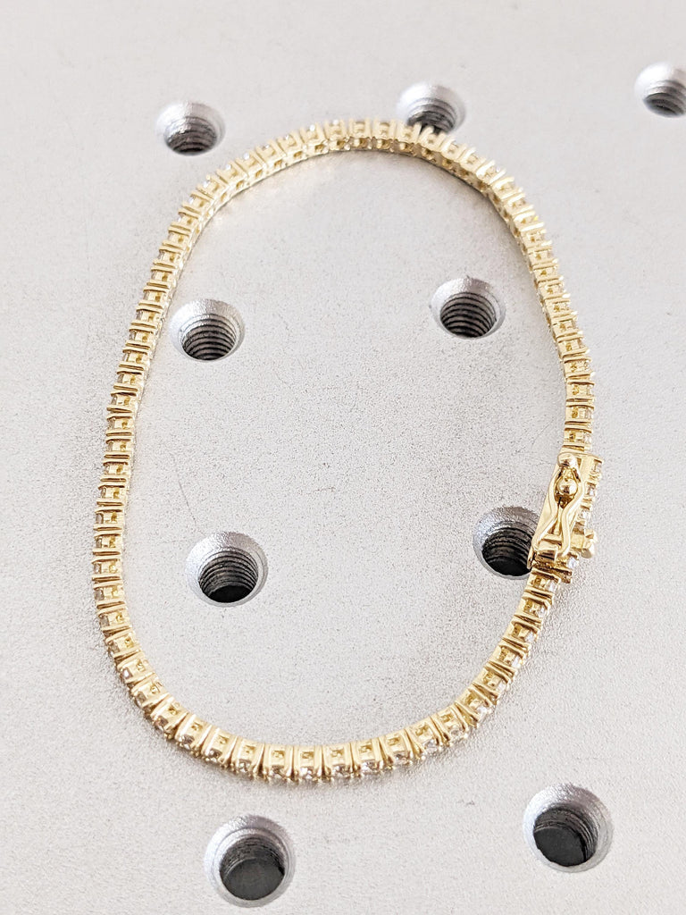 Round Diamond Tennis Bracelet for Women, Dainty 18k/14k Yellow Gold Eternity Diamond Jewelry, Minimalist 2.15ct Natural Diamond Bracelet