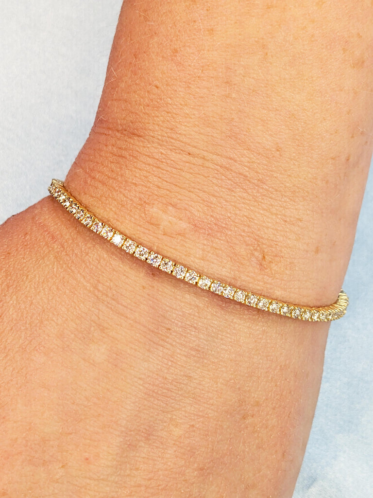 Round Diamond Tennis Bracelet for Women, Dainty 18k/14k Yellow Gold Eternity Diamond Jewelry, Minimalist 2.15ct Natural Diamond Bracelet