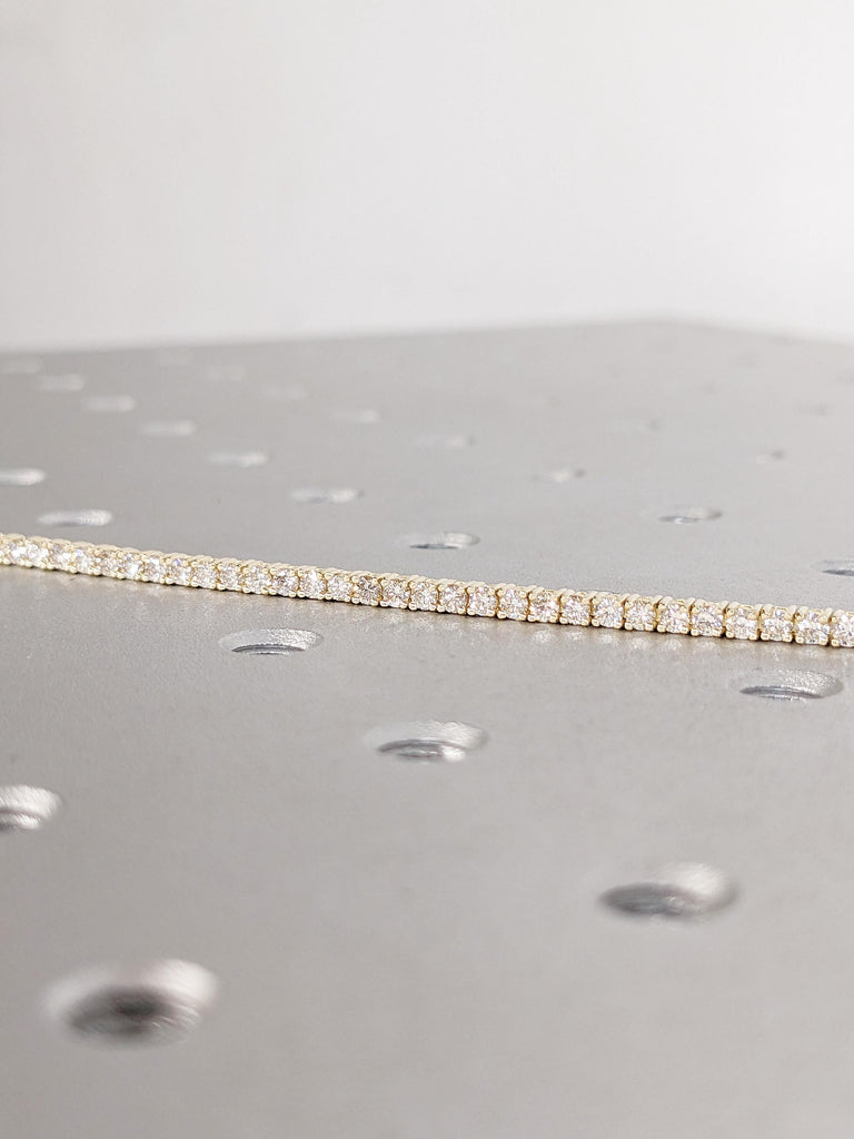 Round Cut Moissanite Tennis Bracelet, Stackable 14k Solid Gold VVS Moissanite Eternity Minimalist Bracelet, Dainty Anniversary Jewelry