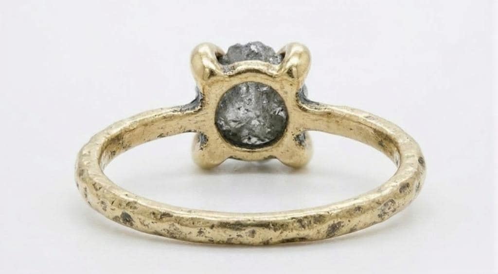 1-3 Carat Raw Diamond Ring, Dainty 14k Solid Gold Uncut Salt and Pepper Engagement Rings for Women, Solitaire Ring, Rustic Hammered Band image #5