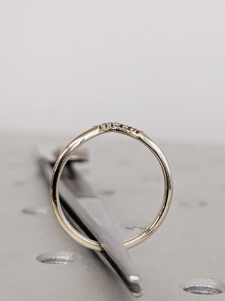 Dainty V Shaped Black Diamond Ring, 14K White Gold Diamond Chevron Matching Ring, Stackable Matching Engagement Ring, Curved Wedding Band