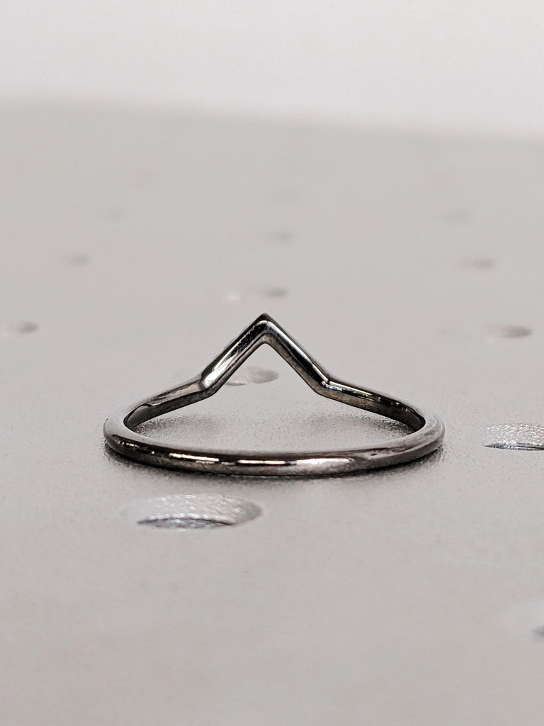 14K Black Gold Diamond Chevron Matching Band, Curved Half Eternity Black Diamond Ring, Dainty Wedding Band image #3