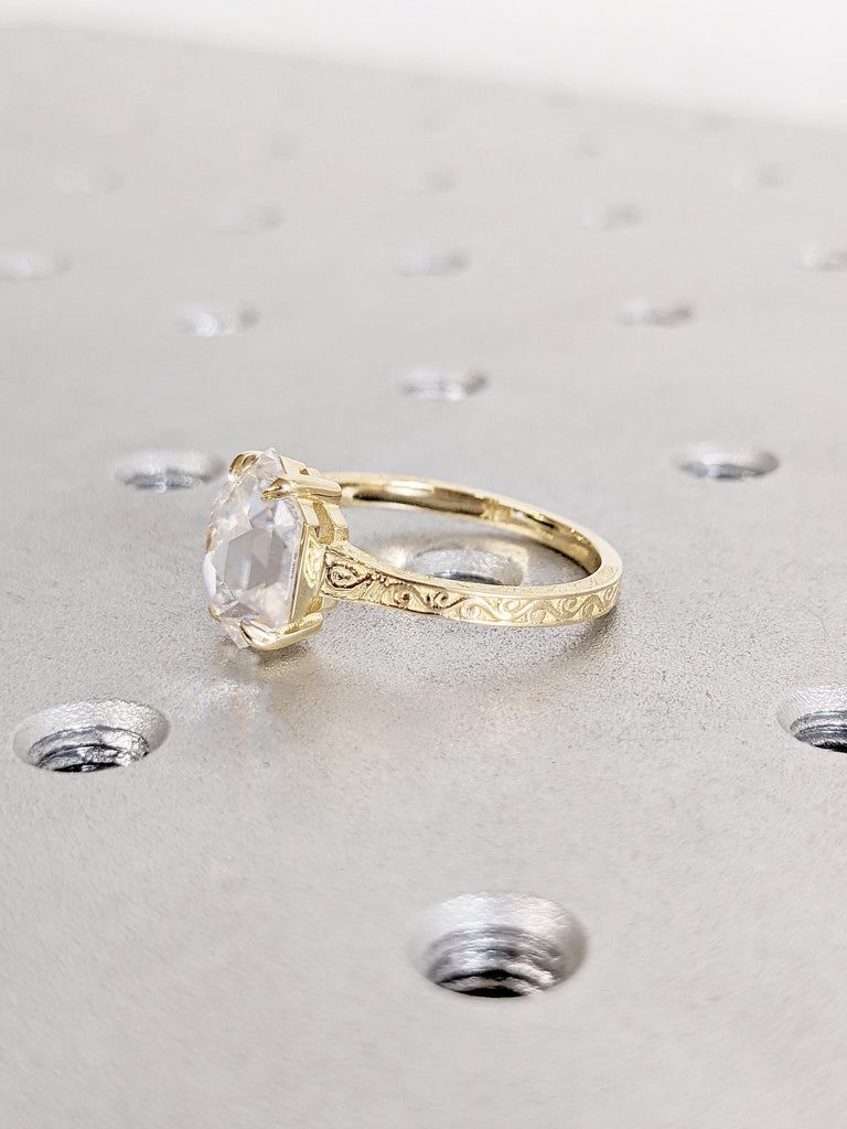 1, 2 Carat Lab Diamond Ring, Vintage Style 14k Solid Gold Hexagon Engagement Ring image #5