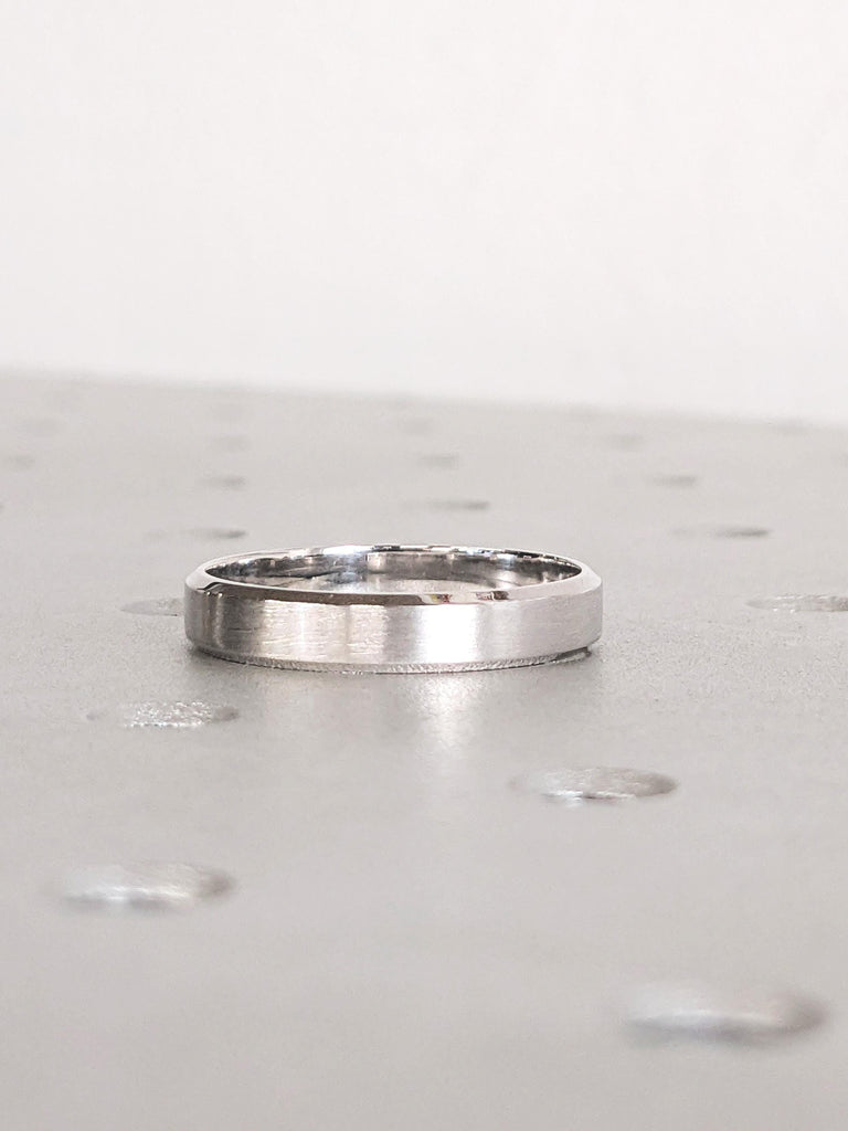 Classic Low Dome Wedding Band, 18K White Gold Engagement Ring, Minimalist Comfort Fit Wedding Band, Plain Men's Wedding Ring, 4mm Band