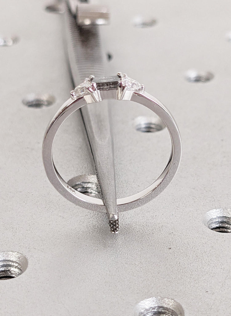 Salt and Pepper Diamond Engagement Ring , 14K White Gold Baguette Diamond Ring, Unique Minimalist Ring, Modern Bridal Ring, Trio Stone Ring image #10