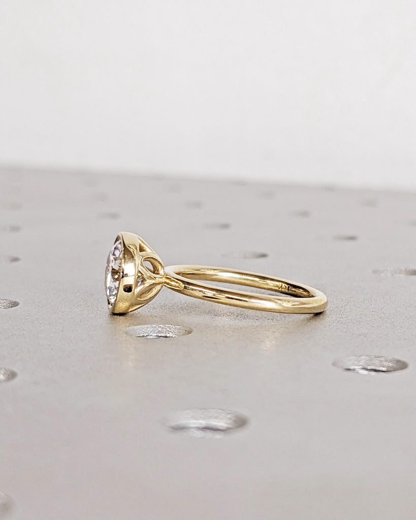 Vintage Tulip Setting Lab Diamond Engagement Ring / Antique Flower Promise Ring / Lotus Petal Prong Wedding Ring / 14K Solid Gold Bezel Ring image #3