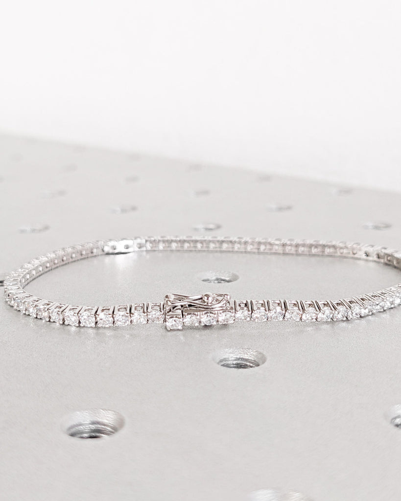 Tennis Bracelet | 14K White Gold VVS Moissanite Tennis Bracelet or Chain | Round Cut Moissanite Stacking Bracelet | Anniversary Gift for Her image #5