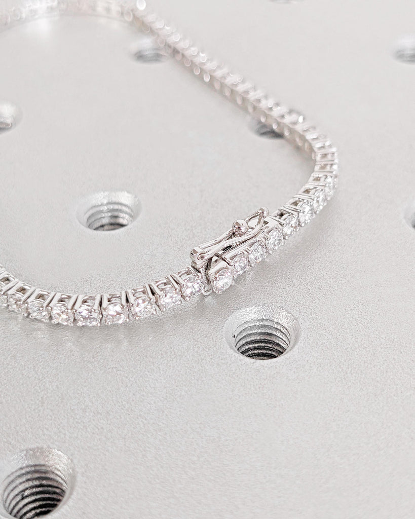 Tennis Bracelet | 14K White Gold VVS Moissanite Tennis Bracelet or Chain | Round Cut Moissanite Stacking Bracelet | Anniversary Gift for Her image #3