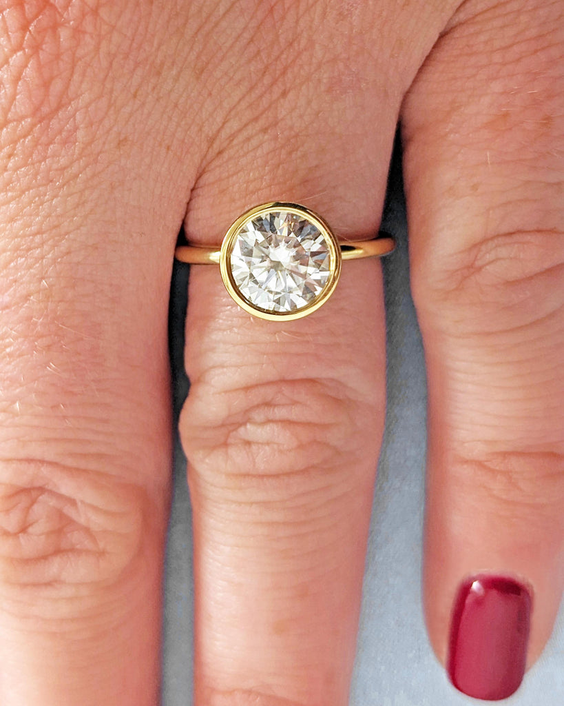 Vintage Tulip Setting Round Moissanite Engagement Ring / Solitaire Bezel Ring / Lotus Petal Prong Wedding Ring / Antique Flower Promise Ring