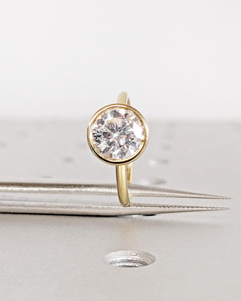 Vintage Tulip Setting Lab Diamond Engagement Ring / Antique Flower Promise Ring / Lotus Petal Prong Wedding Ring / 14K Solid Gold Bezel Ring image #8