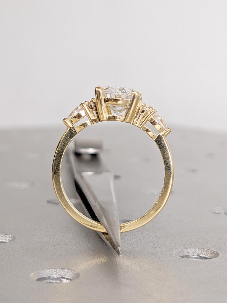 IGI Certified Lab Grown Diamond Ring, Vintage 18k Yellow Gold Oval Engagement Ring, Art Deco Pear and Round Diamond Cluster Wedding Ring image #6