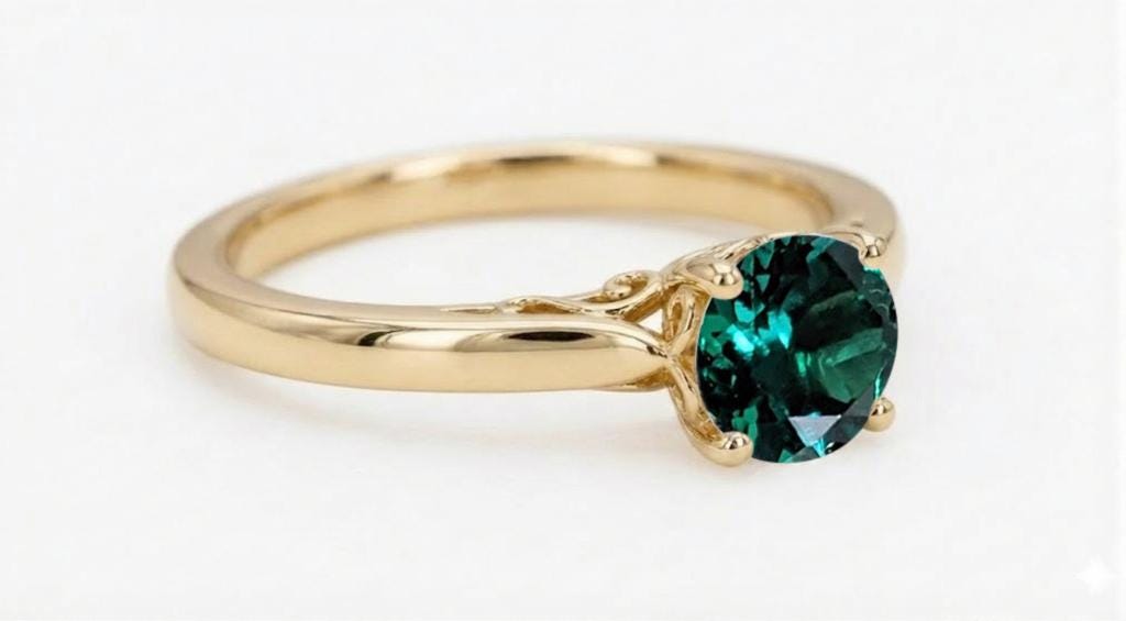 Vintage Emerald Engagement Ring, Minimalist 14k Solid Gold Filigree Ring for Her image #5