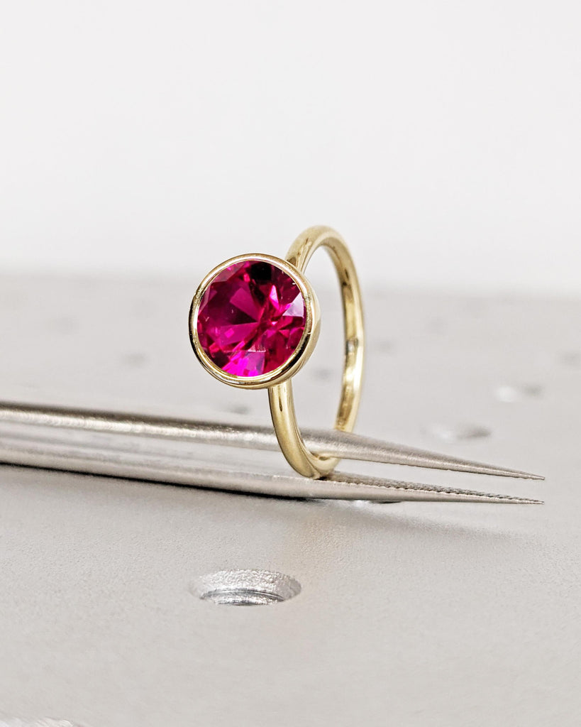 Vintage Tulip Setting Ruby Ring | Lotus Flower Ring | Antique Solid Gold Ruby Bezel Engagement Ring | Floral Nature Ring | Red Gemstone Ring image #6
