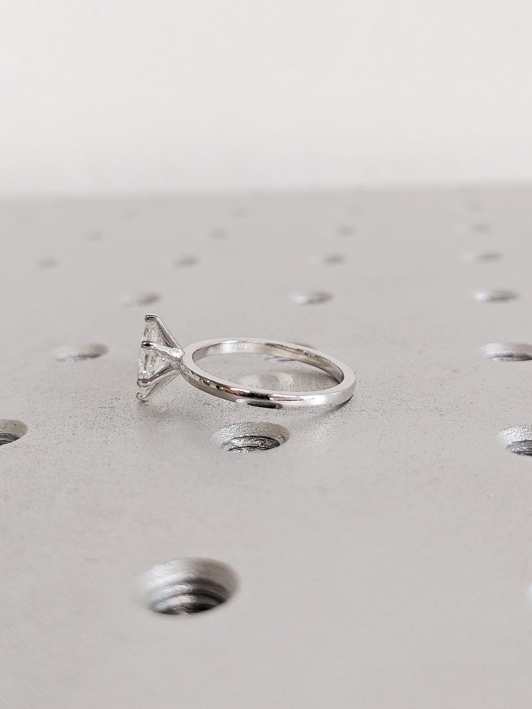 Marquise Cut Lab Diamond Engagement Ring, 14K Solid White Gold Solitaire Diamond Ring, Timeless Wedding Band