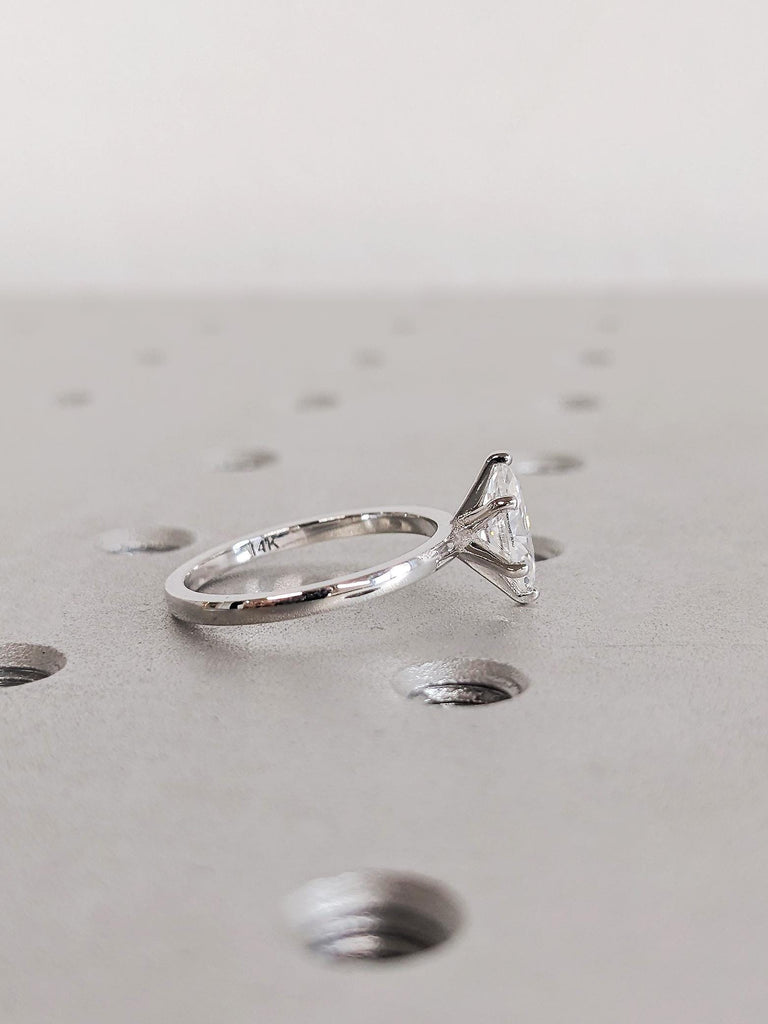 Marquise Cut Lab Diamond Engagement Ring, 14K Solid White Gold Solitaire Diamond Ring, Timeless Wedding Band
