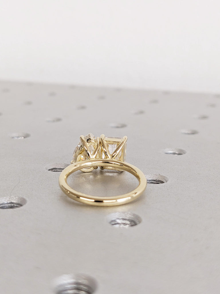 Pear & Radiant Cut Moissanite Engagement Ring, Prong Set Toi Et Moi Ring, 14K Solid Gold Two Stone Promise Ring, Double Stone Ring For Her