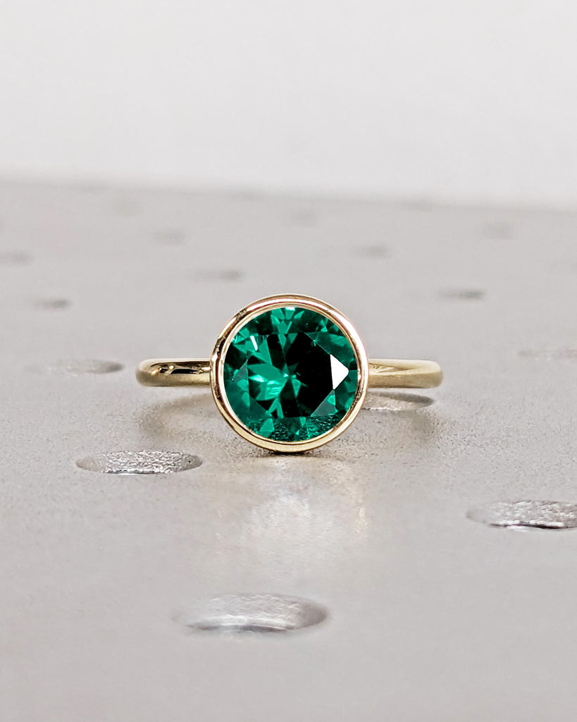 Vintage Green Emerald Bezel Ring, Emerald Engagement Ring, Tulip Lotus Floral Basket Promise Ring, Gemstone Ring, May Birthstone, Solid Gold image #6