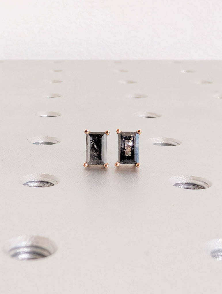 Baguette Salt and Pepper Diamond Stud Earrings, 18K Rose Gold, Everyday Jewelry image #10