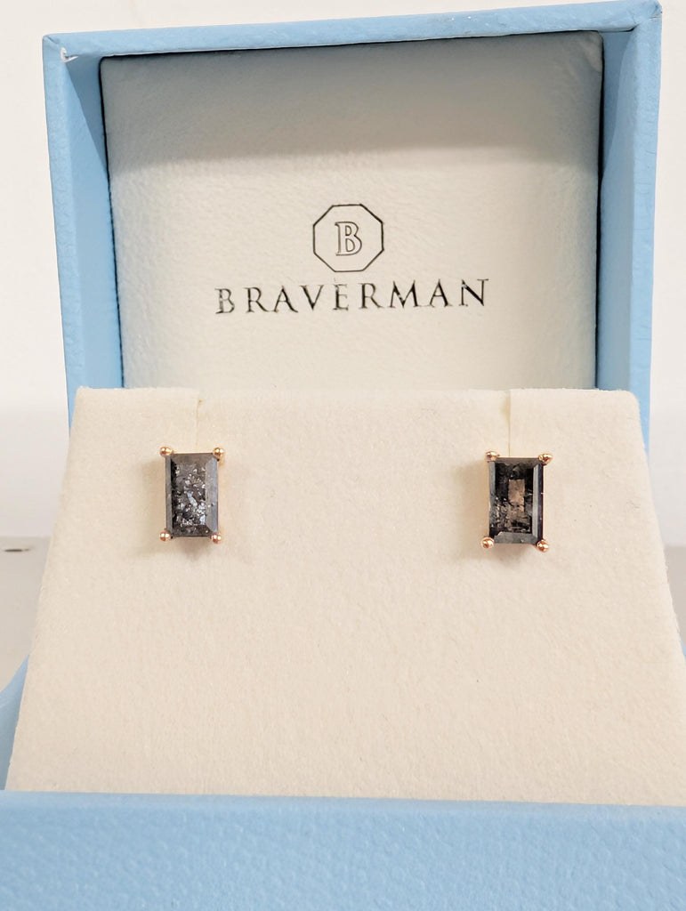 Baguette Salt and Pepper Diamond Stud Earrings, 18K Rose Gold, Everyday Jewelry image #19