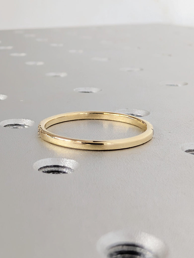 Natural Blue Topaz Wedding Band, Dainty 14K Yellow Gold Eternity Matching Ring, Sagittarius Birthstone Jewelry image #5