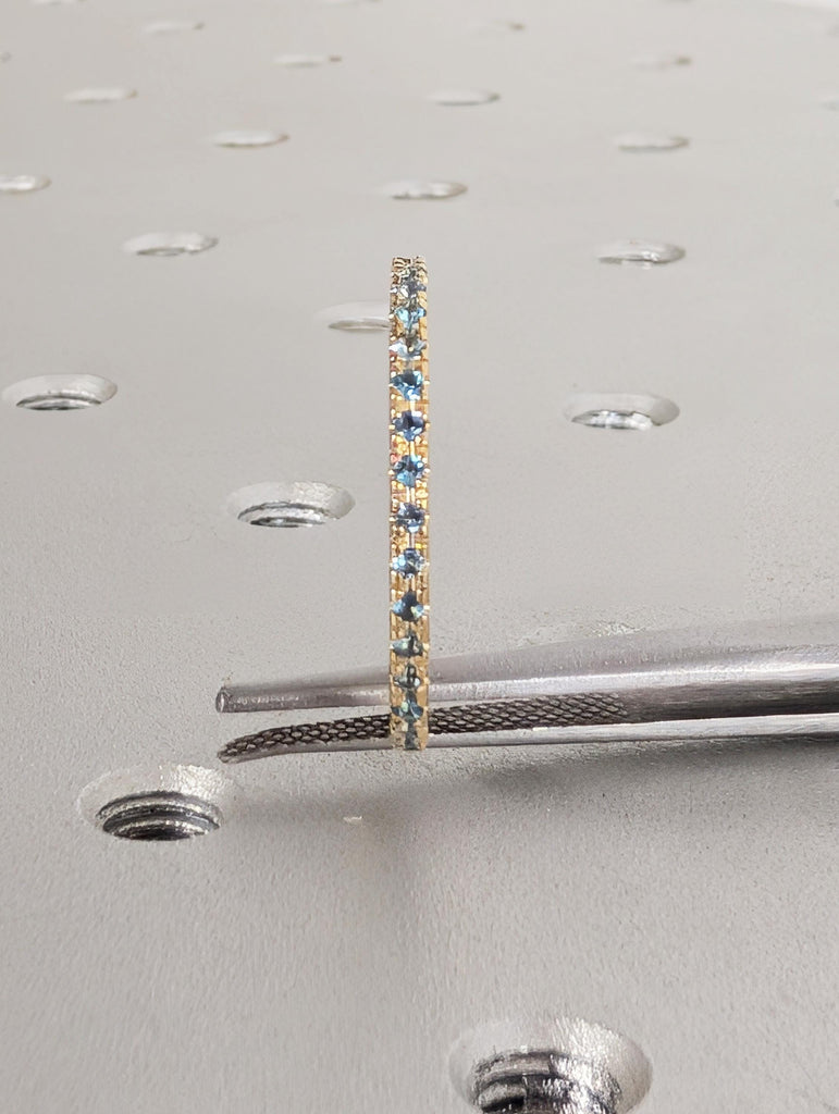 Natural Blue Topaz Wedding Band, Dainty 14K Yellow Gold Eternity Matching Ring, Sagittarius Birthstone Jewelry image #8