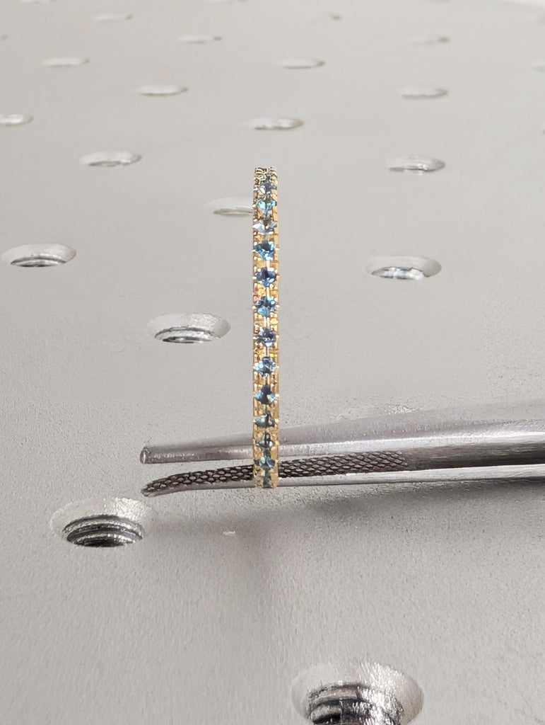 14K Yellow Gold Blue Topaz Matching Ring, Half Eternity Matching Band, Women's Stacking Wedding Ring, Round Blue Topaz, Dainty Promise Ring image #8