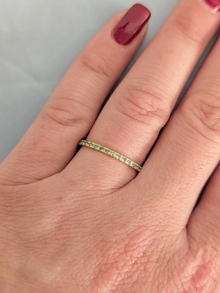14K Yellow Gold Blue Topaz Matching Ring, Half Eternity Matching Band, Women's Stacking Wedding Ring, Round Blue Topaz, Dainty Promise Ring image #2