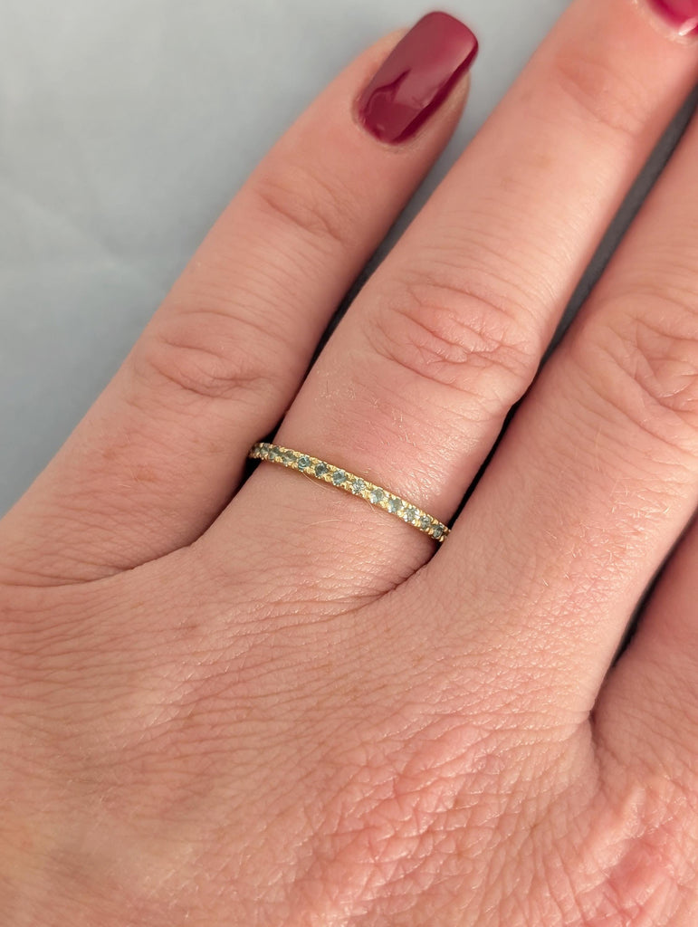 Natural Blue Topaz Wedding Band, Dainty 14K Yellow Gold Eternity Matching Ring, Sagittarius Birthstone Jewelry image #2