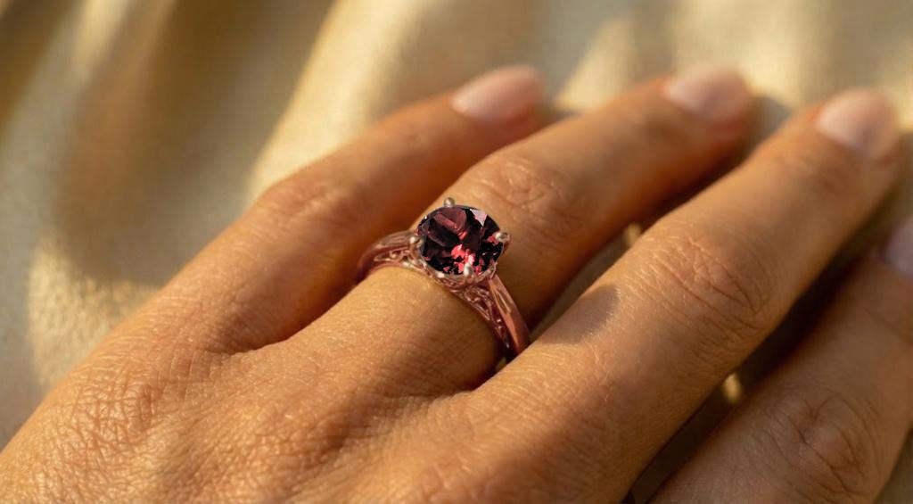 Ruby Engagement Ring, Vintage 14k Rose Gold Solitaire Ring, Dainty Handmade Ring for Women, Lab Grown Ruby Filigree Ring, July Birthstone image #5