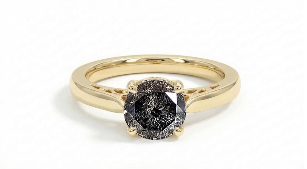Round Salt and Pepper Diamond Engagement Ring