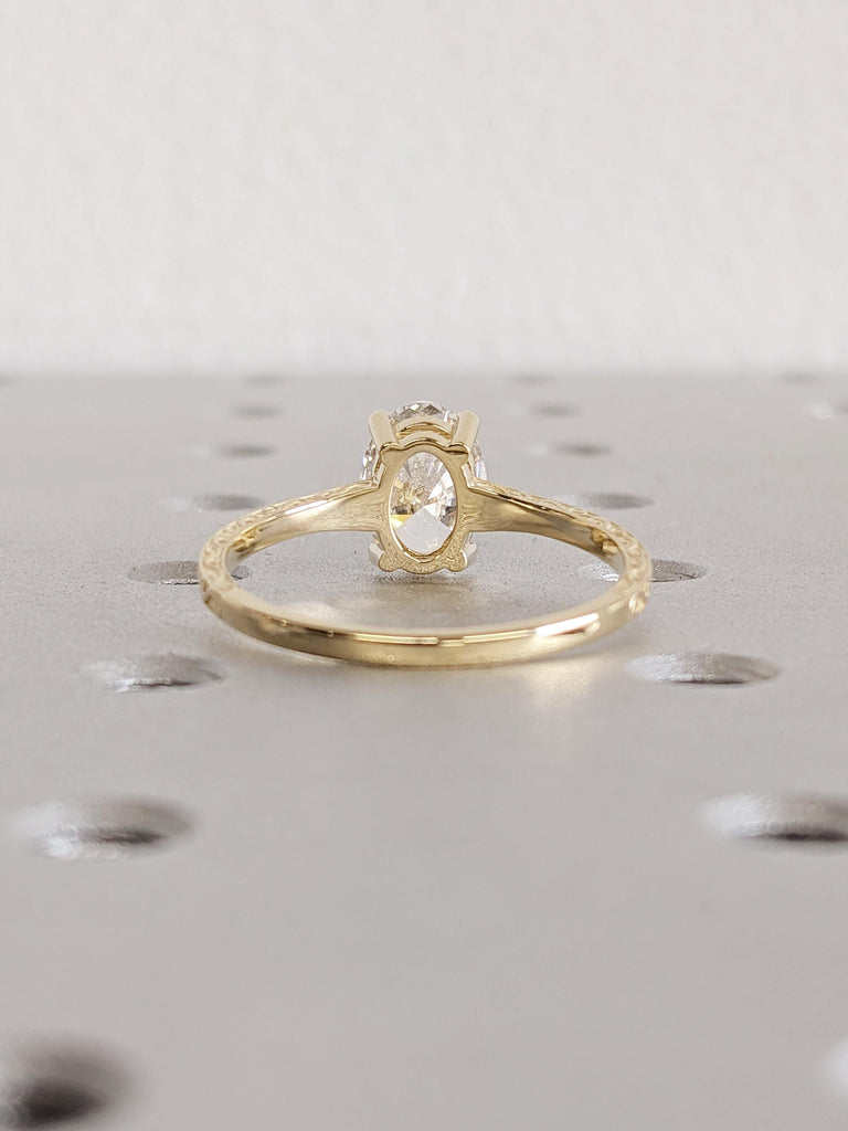 Solitaire Oval Cut Moissanite Ring, Gold Vintage Filigree Wedding Band, Classic Bridal Engagement Ring image #5