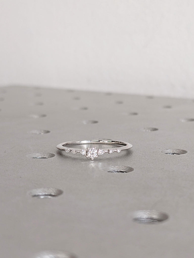 Round Diamond Cluster Engagement Ring, 14K White Gold, Lab Diamond Moissanite image #3