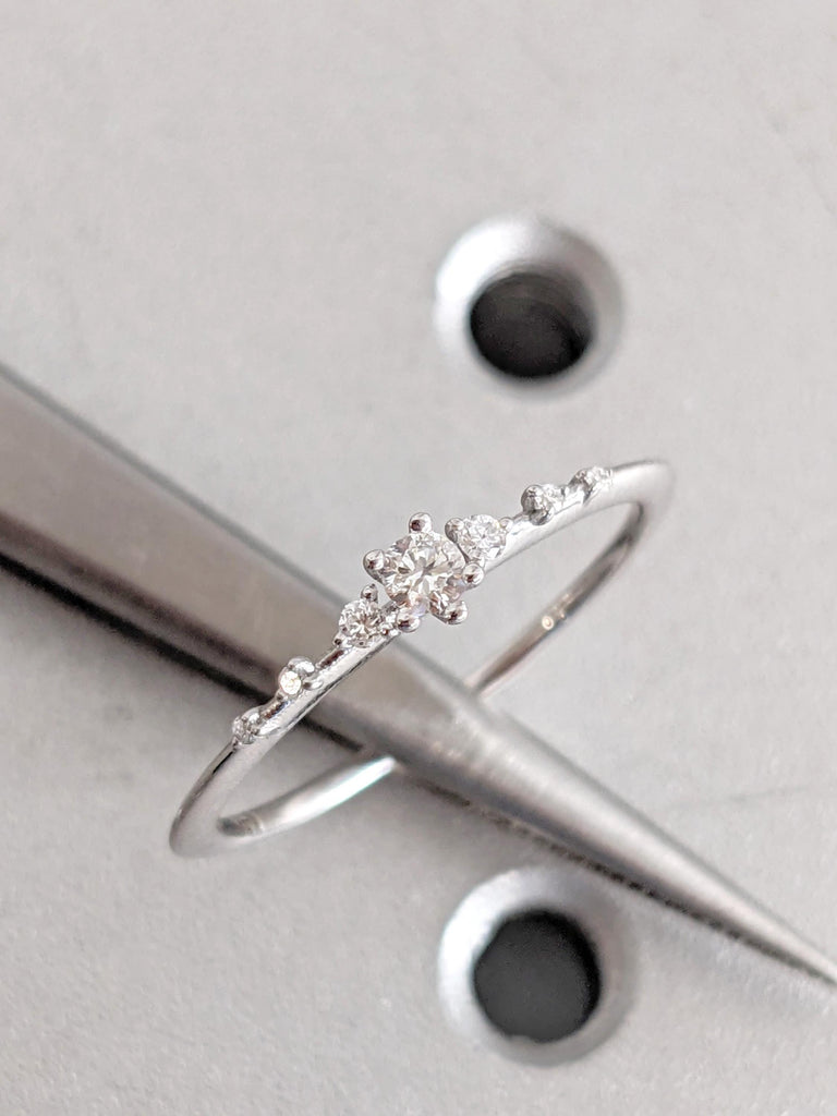 Round Diamond Cluster Engagement Ring, 14K White Gold, Lab Diamond Moissanite image #2