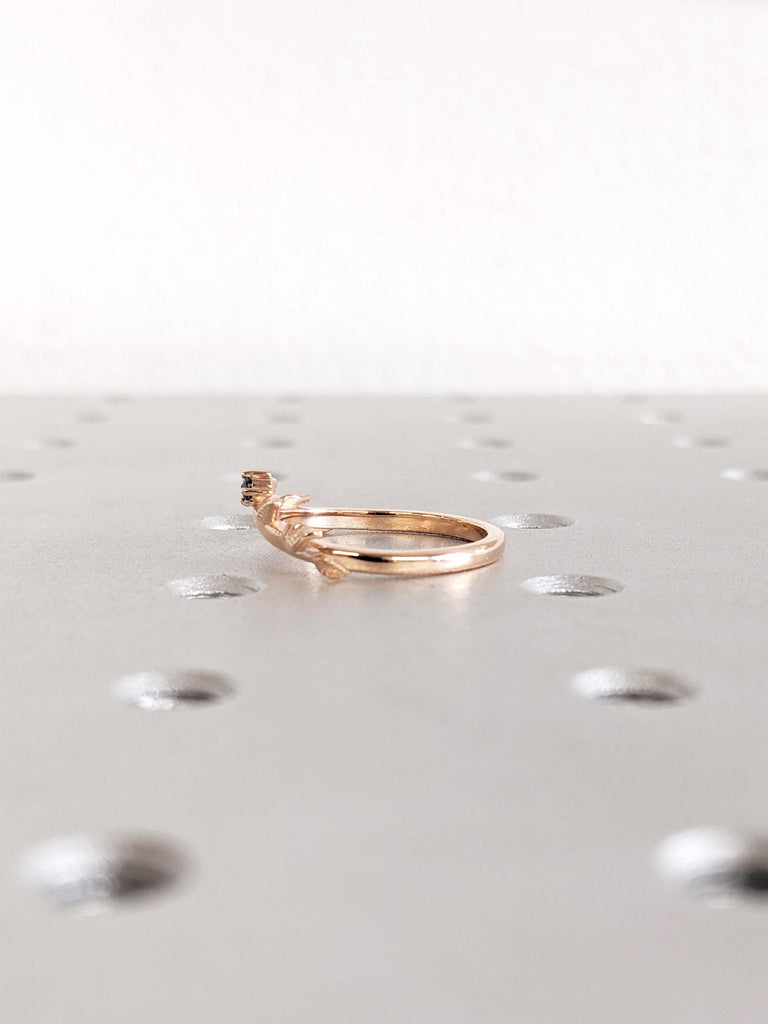 Blue Topaz Ring, London Blue Topaz Wedding Ring, Nature Inspired 14K/18K Rose Gold Vintage Leaf Ring, Promise Ring, Matching Ring For Her image #3