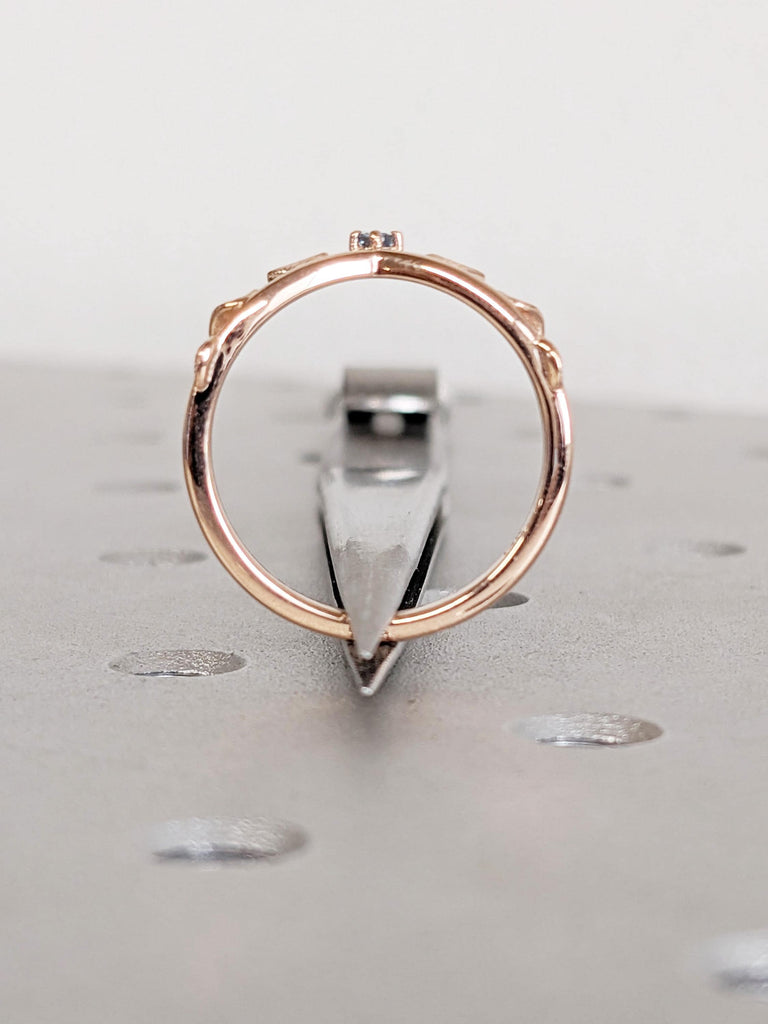 Blue Topaz Ring, London Blue Topaz Wedding Ring, Nature Inspired 14K/18K Rose Gold Vintage Leaf Ring, Promise Ring, Matching Ring For Her image #10