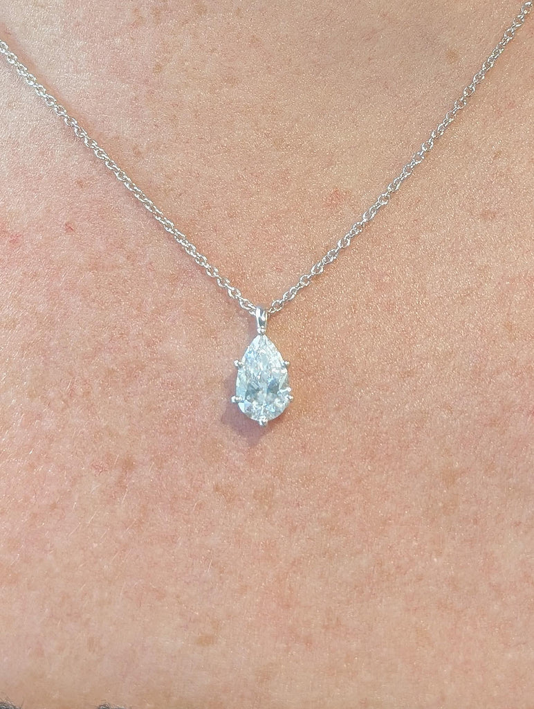 Pear Diamond Necklace, 14K White Gold Solitaire Pendant, Lab Grown Diamond Wedding Necklace, Everyday Pendant For Her, Personalized Jewelry image #9