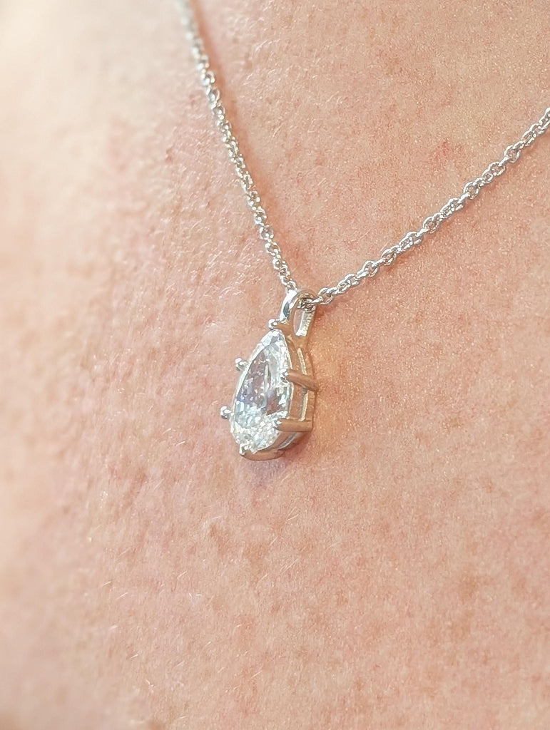 Pear Diamond Necklace, 14K White Gold Solitaire Pendant, Lab Grown Diamond Wedding Necklace, Everyday Pendant For Her, Personalized Jewelry image #7