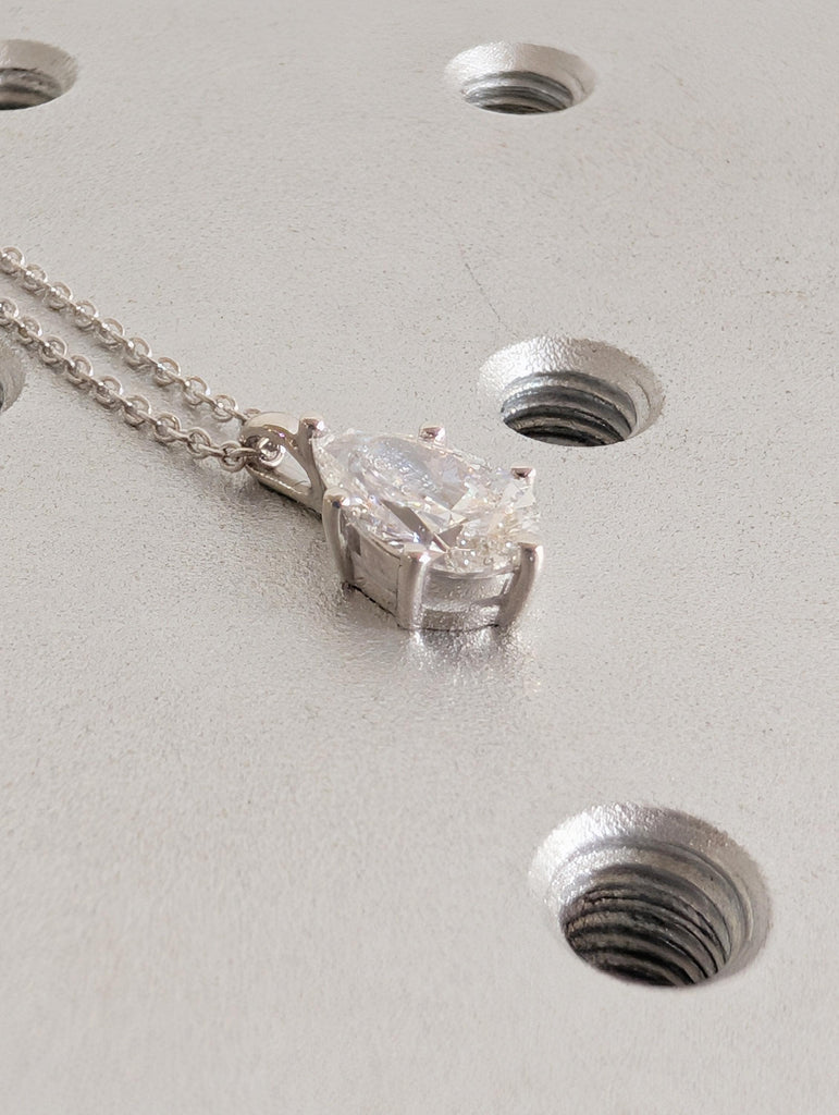 Pear Diamond Necklace, 14K White Gold Solitaire Pendant, Lab Grown Diamond Wedding Necklace, Everyday Pendant For Her, Personalized Jewelry image #2
