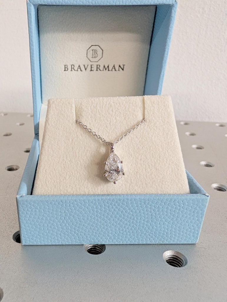 Pear Diamond Necklace, 14K White Gold Solitaire Pendant, Lab Grown Diamond Wedding Necklace, Everyday Pendant For Her, Personalized Jewelry image #6