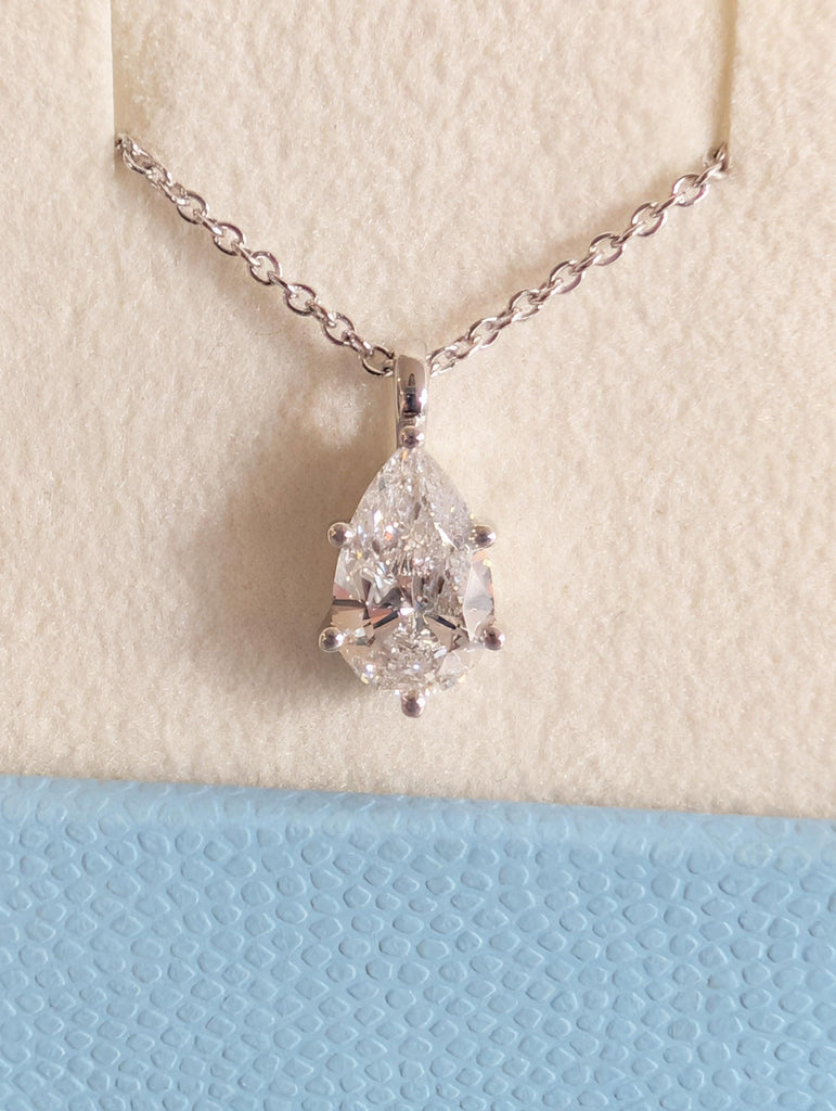 Pear Diamond Necklace, 14K White Gold Solitaire Pendant, Lab Grown Diamond Wedding Necklace, Everyday Pendant For Her, Personalized Jewelry image #8