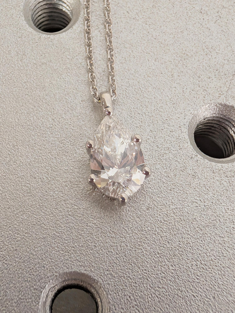 Pear Diamond Necklace, 14K White Gold Solitaire Pendant, Lab Grown Diamond Wedding Necklace, Everyday Pendant For Her, Personalized Jewelry image #3