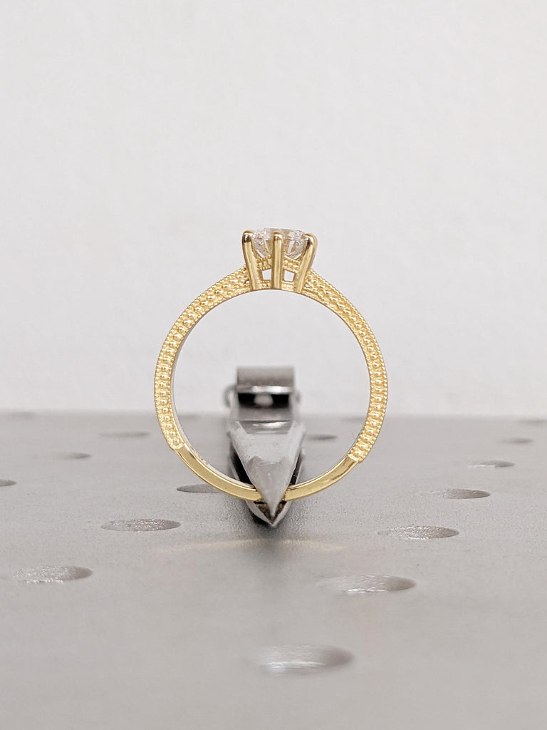 Milgrain 18k Yellow Gold Engagement Ring, Minimalist Lab Diamond Ring image #4