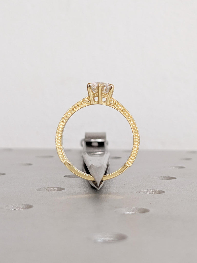 Solitaire Moissanite Ring for Her, Vintage 18k Gold Engagement Ring, Milgrain Women Wedding Rings, Filigree Anniversary Ring, Bridal Jewelry image #3