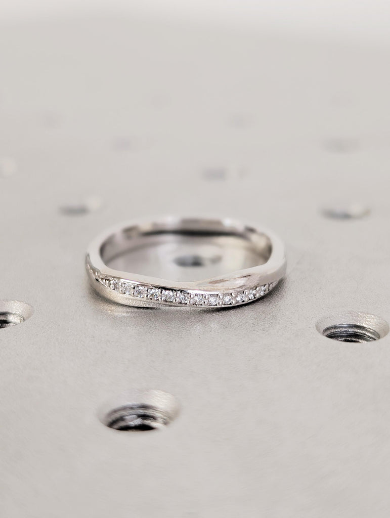 Twisted Half Pave Diamond Band, 18K White Gold Matching Engagement Ring, Personalized Stacking Ring image #3