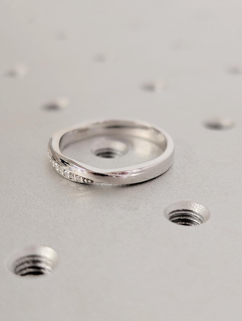 Twisted Half Pave Diamond Band, 18K White Gold Matching Engagement Ring, Personalized Stacking Ring image #4