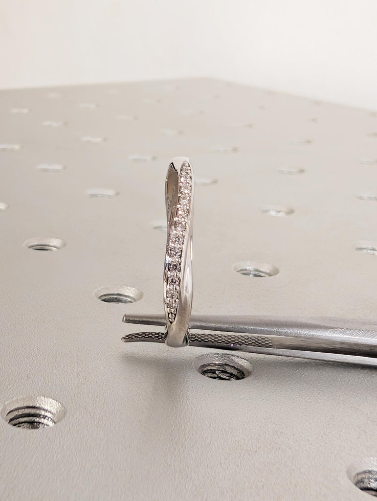Twisted Half Pave Diamond Band, 18K White Gold Matching Engagement Ring, Personalized Stacking Ring image #6
