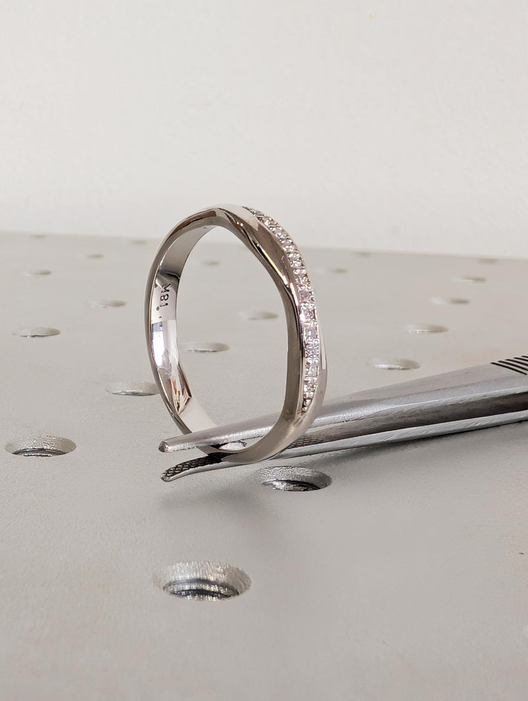 Twisted Half Pave Diamond Band, 18K White Gold Matching Engagement Ring, Personalized Stacking Ring image #7