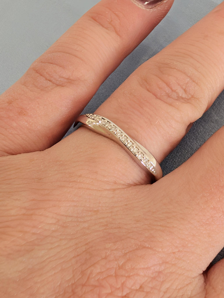 Twisted Half Pave Diamond Band, 18K White Gold Matching Engagement Ring, Personalized Stacking Ring image #2